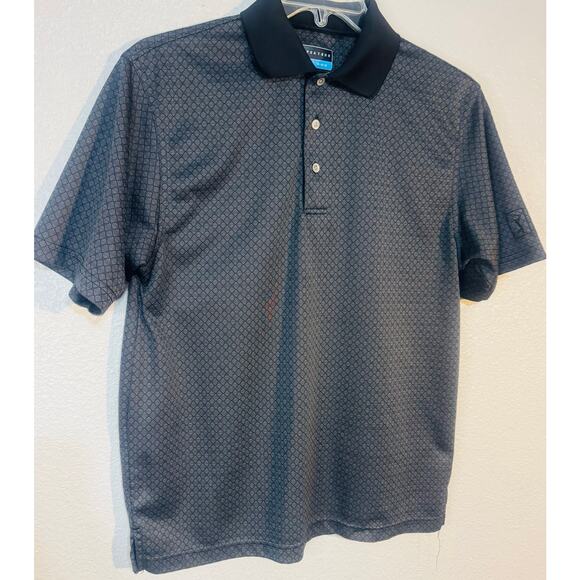 PGA Tour Men’s Golf Polo Shirt Medium Black Gray Pattern Collared activewear - Picture 2 of 8